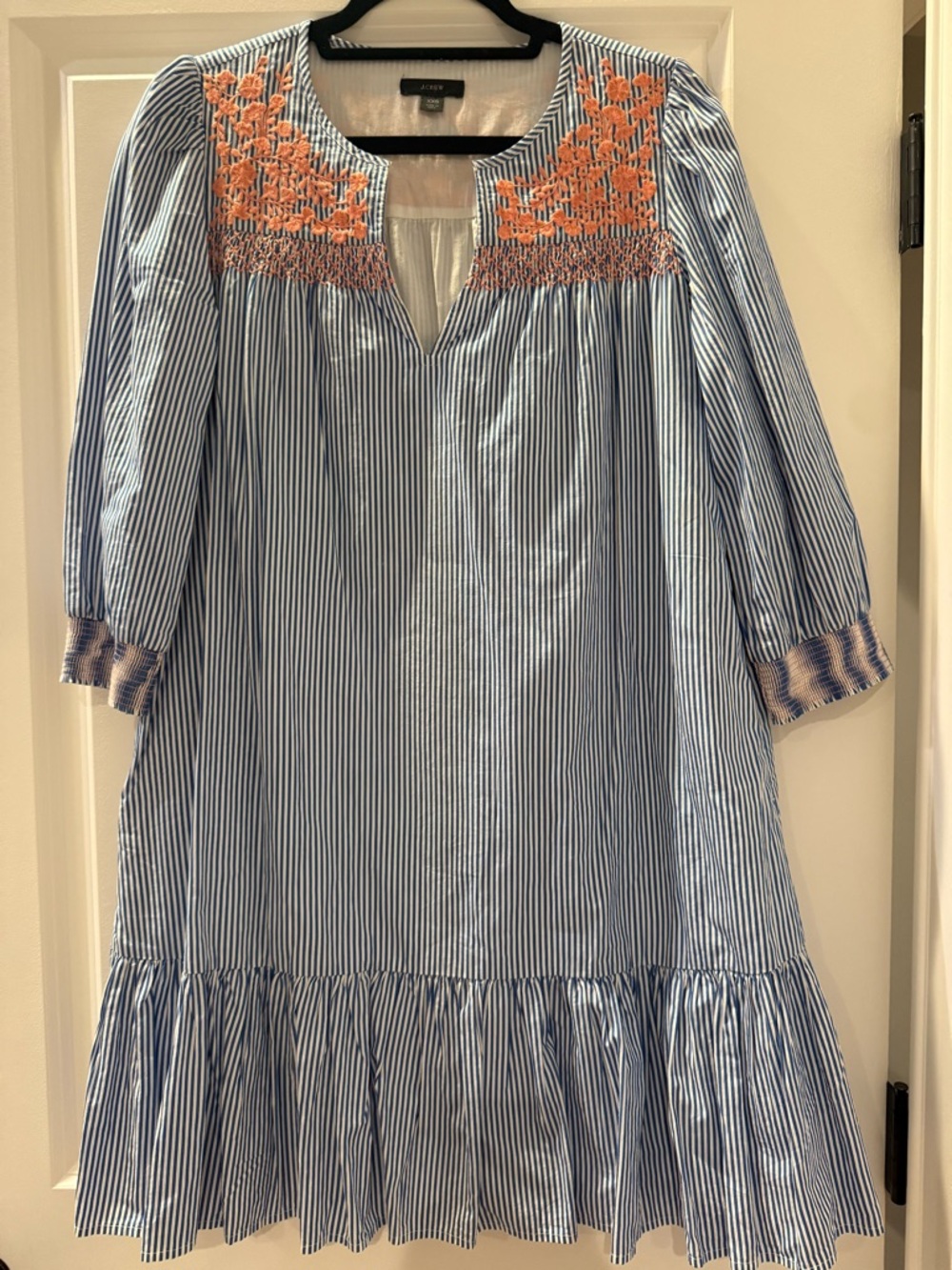J.Crew Embroidered popover dress with ruffle hem